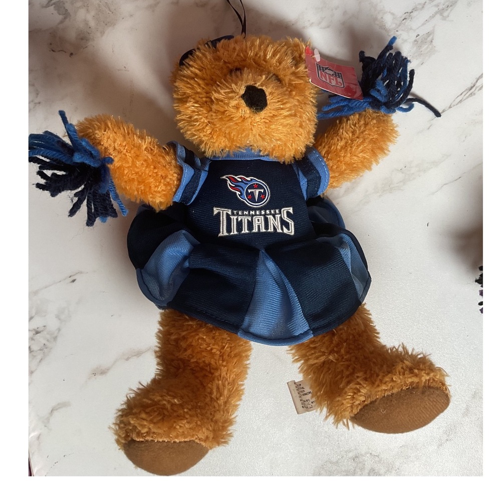 NFL Tennessee Titans Cheerleader Bear Unisex Small Brown Navy Plush Pom Poms